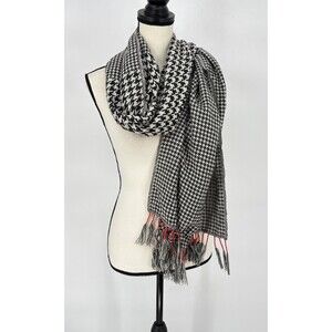 Women's Black White Red Checkered Large Knit Wrap Scarf‎ Shawl Fringe